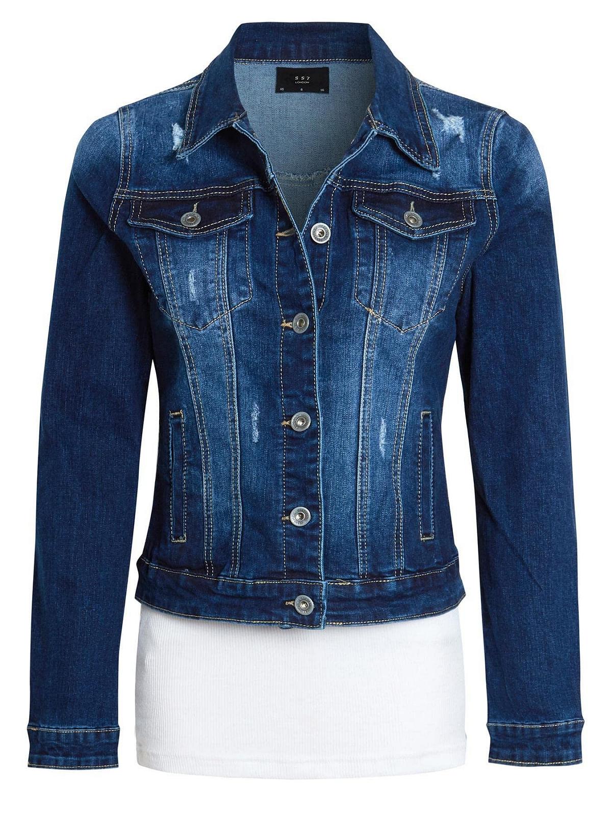 Джинсовая Куртка SS7 Женская Премиум Stonewashed Indigo с Небольшими Разрывами, фото №3