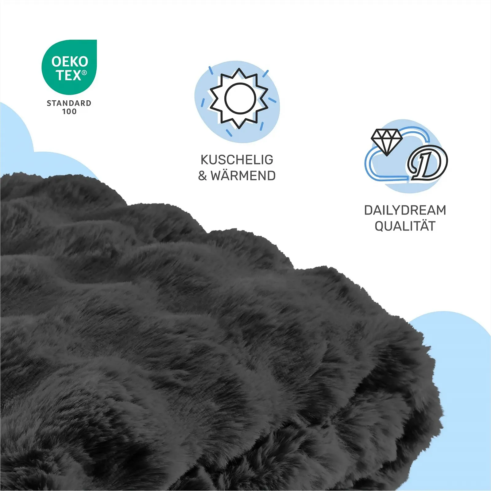 Плед Dailydream Зі штучного хутра Теплий М'який Розкішний 150 x 200 см Чорний, фото №2