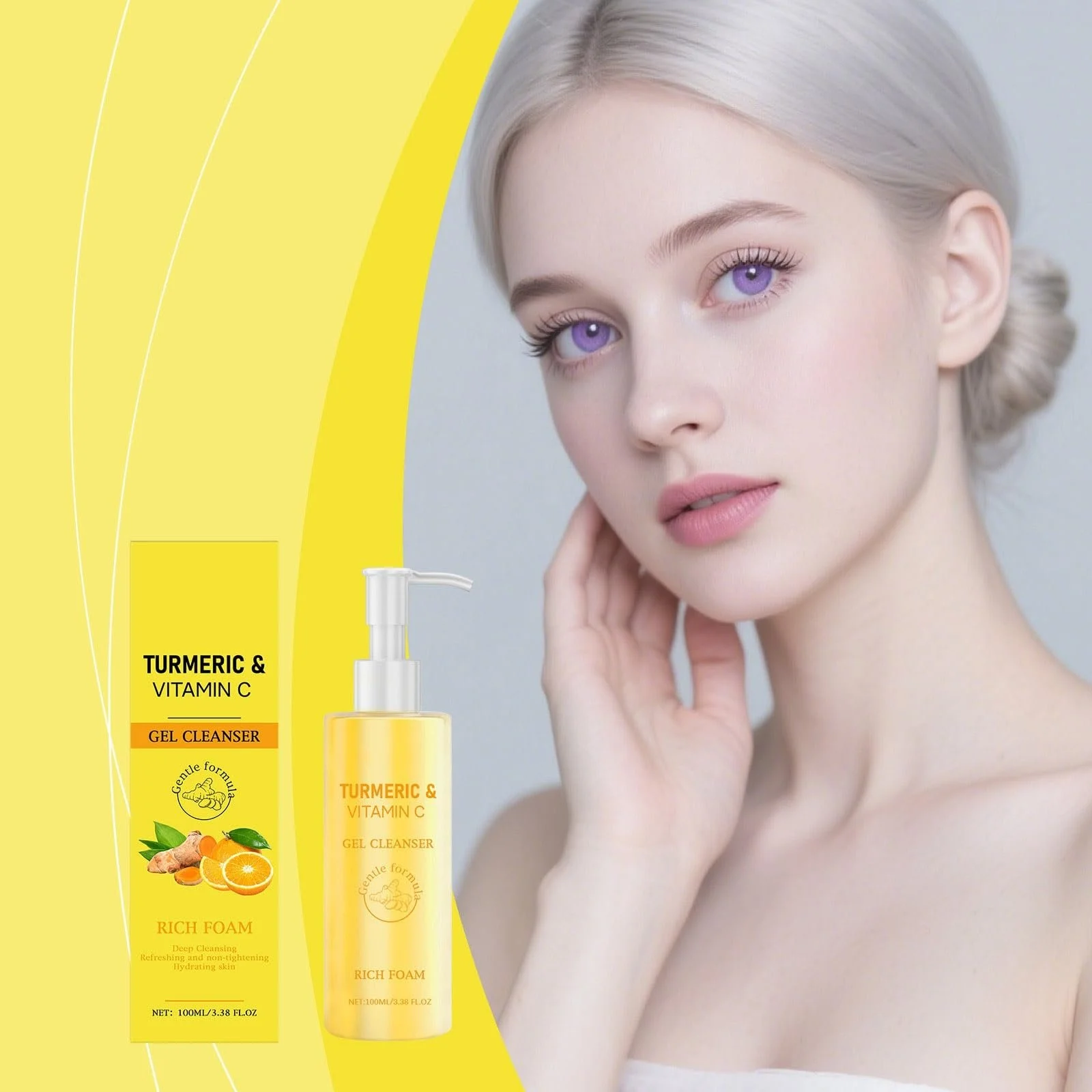 Гель для умывания Куркума и Витамин C, гель для лица с куркумой для сияющей кожи, натуральное отшелушивание против старения, средство для умывания лица, глубокое очищение, отшелушивание и сужение пор для всех типов кожи, фото №6