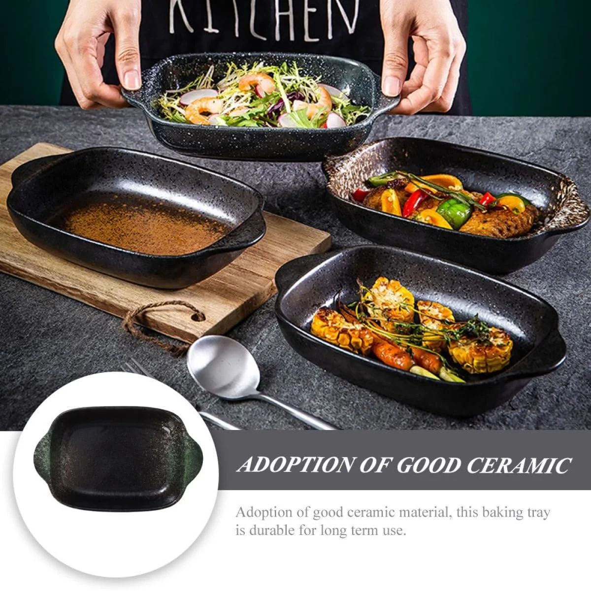 Форма для запекания керамическая с двойными ручками поднос для сервировки, фото №4