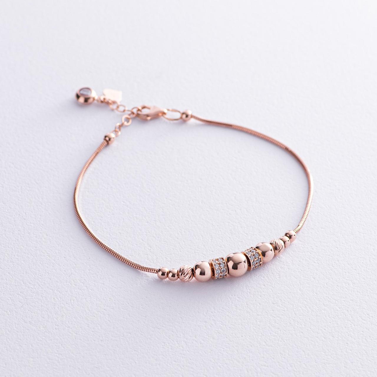 Браслет Шарики в красном золоте фианиты б05092 Оникс 18, фото №1