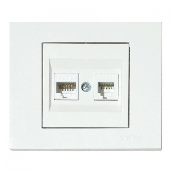 Розетка комп'ютерна подвійна CAT6 біла GRANO, фото №1
