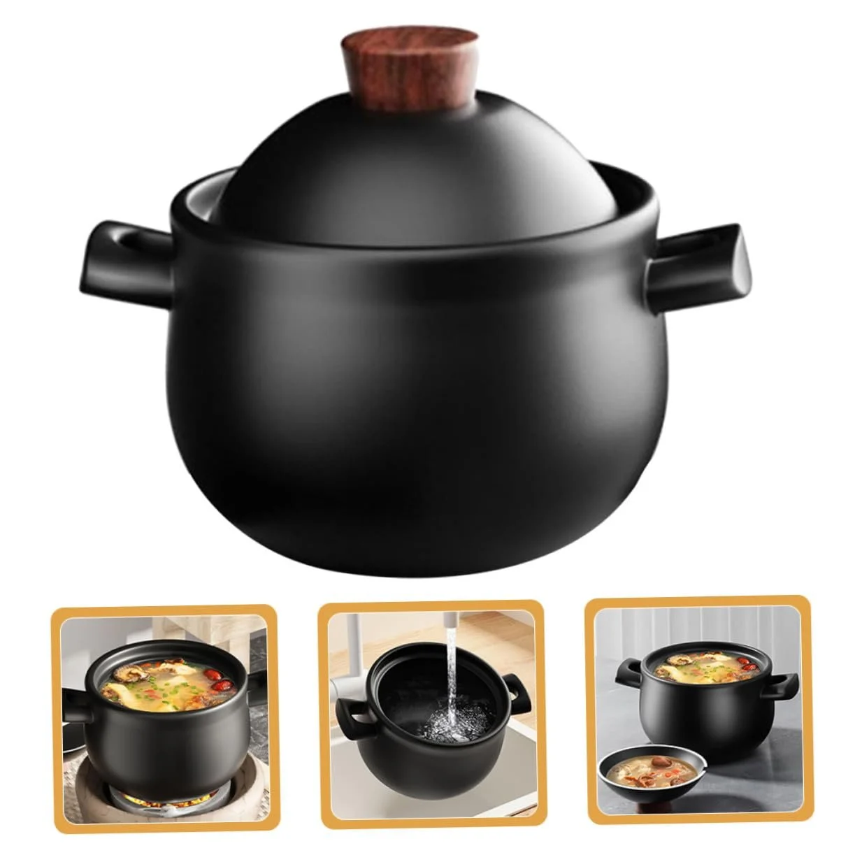 Глиняный горшок для супа бытовой большой термостойкий с двойной ручкой для газовых плит, фото №5