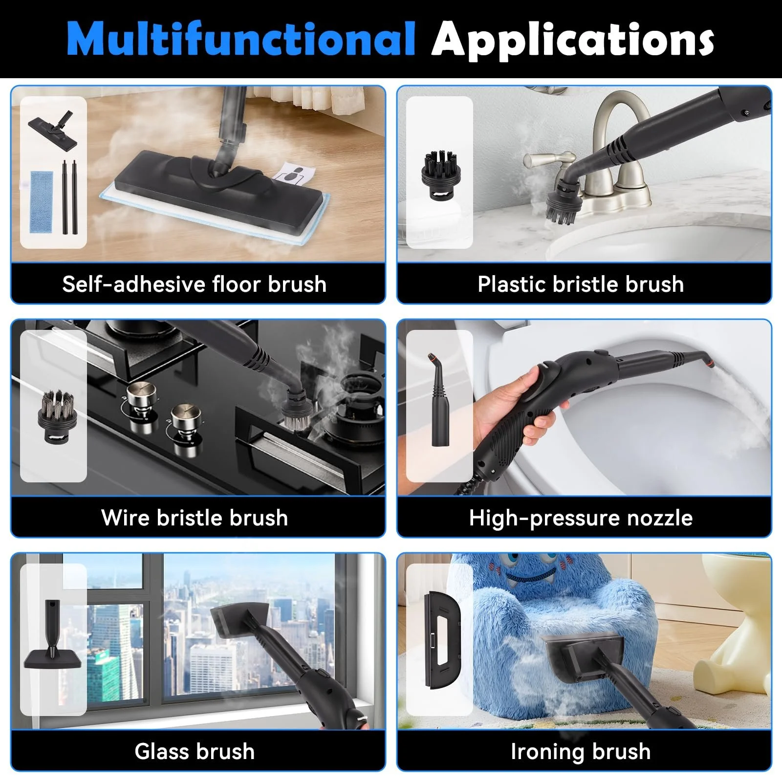Пароочисник для підлоги 2000 Вт 1600 мл 4 бар з 15 аксесуарами, фото №5 Пароочисник для підлоги 2000 Вт 1600 мл 4 бар з 15 аксесуарами, фото №5
