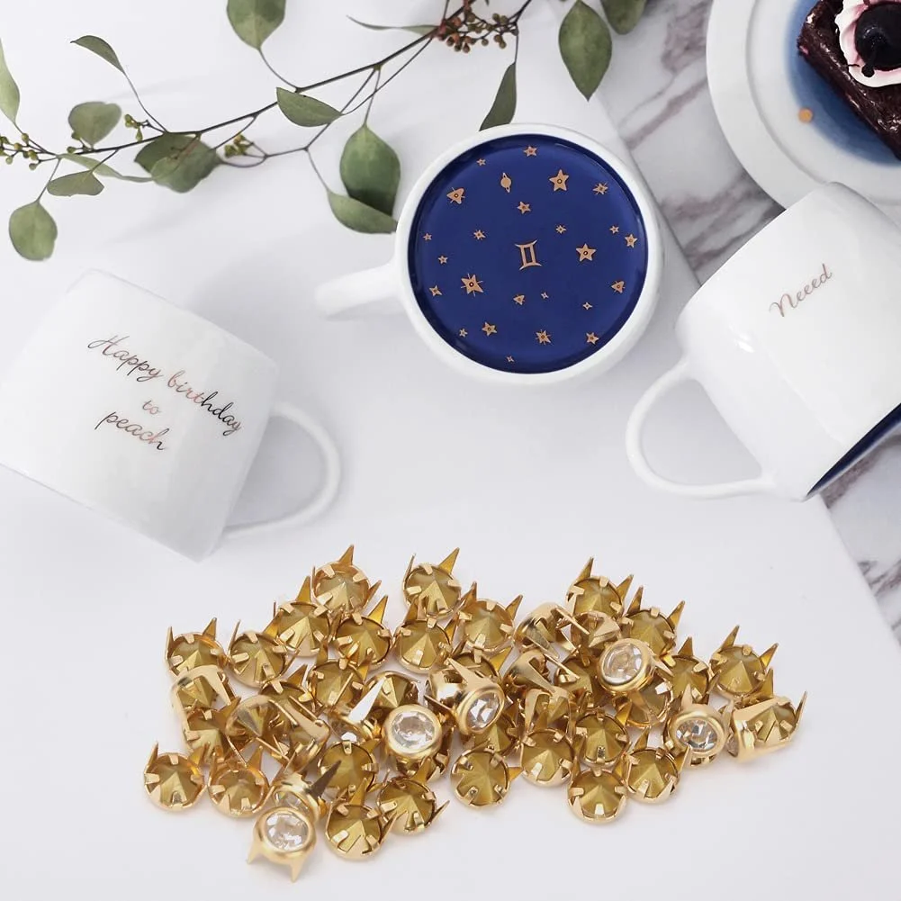 Набір 50 шт. Срібні DIY цвяшки круглі купольні заклепки, кришталеві, фото №4