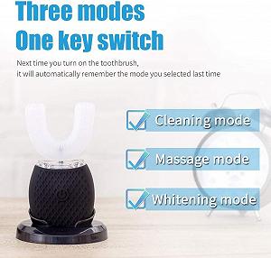 Ультразвукова зубна щітка U-подібна 360° автоматична відбілююча з таймером Чорна synthetic.ua - Фото 1