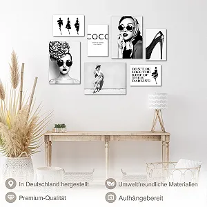 Картини на стіну Novart Coco Fashion набір 7 шт. чорно-білі synthetic.ua - Фото 1