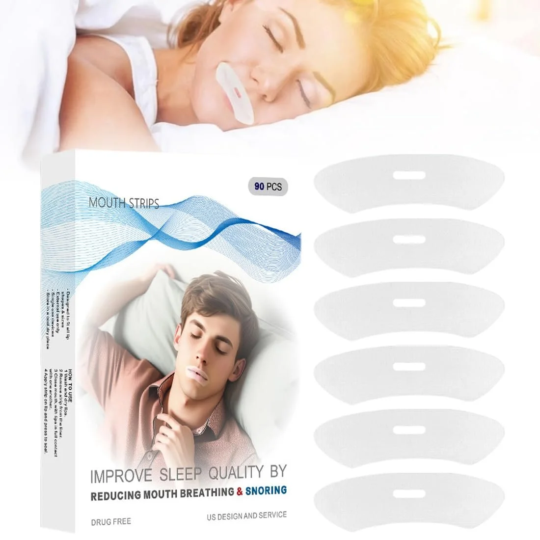 Ленты для рта 90 шт. для сна, пластыри против храпа, фото №1