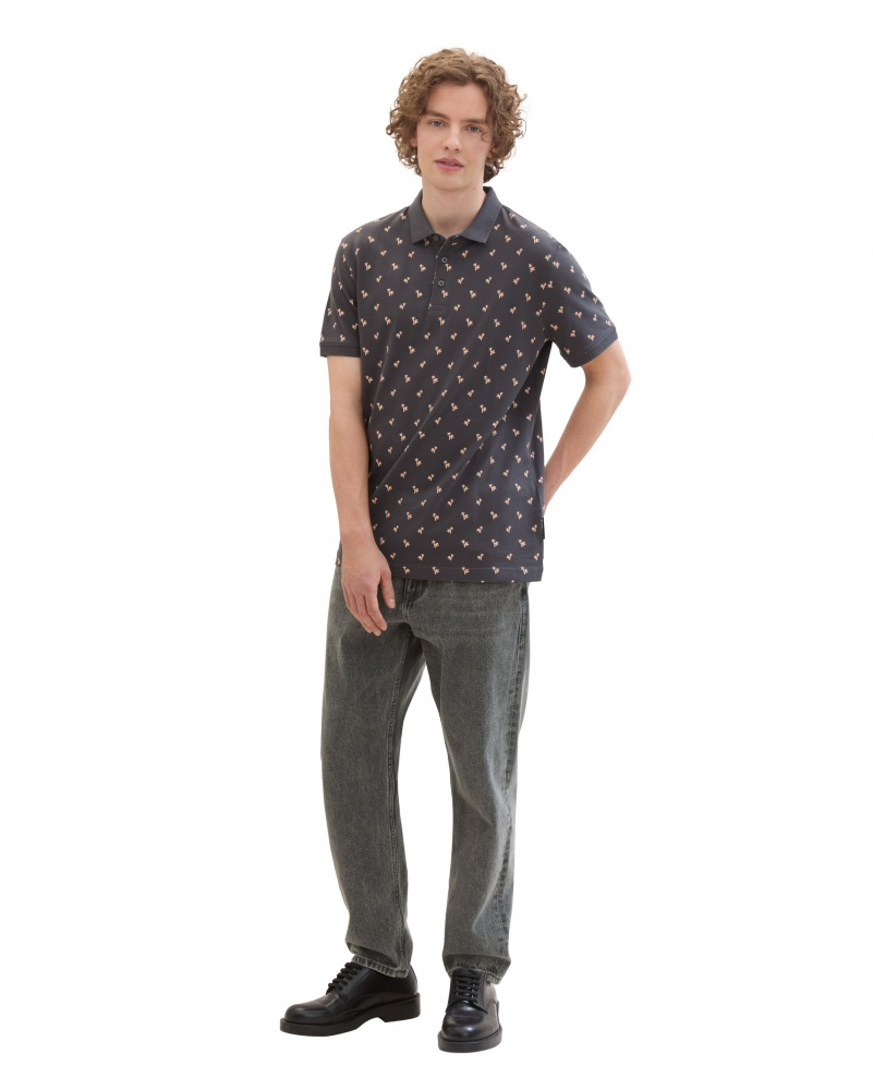 Поло Men's Polo with Palm Pattern 1042114ХХ35506 Tom Tailor Темно-сірий XL, фото №4