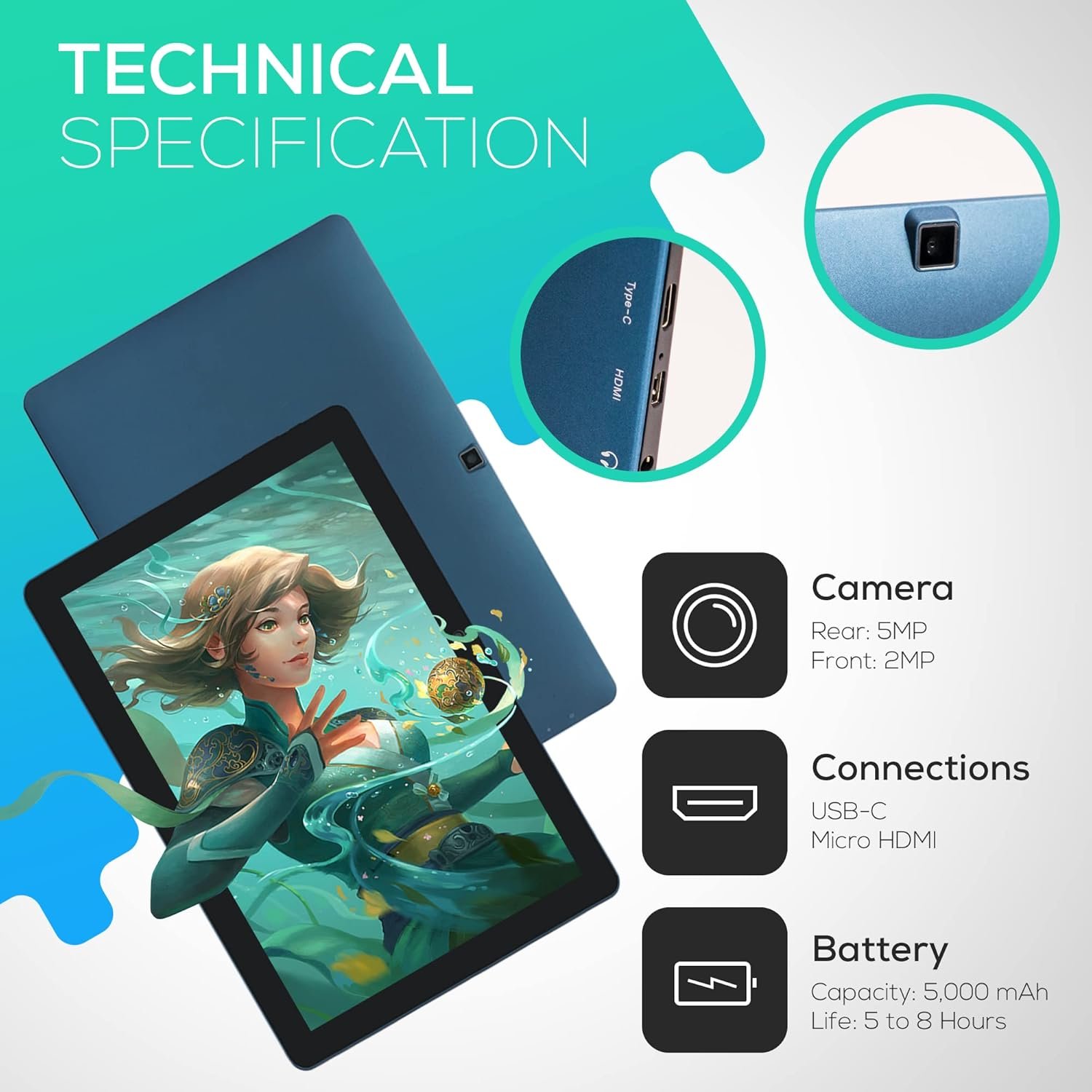 Планшет Simbans PicassoTab_X 10" 4/64ГБ 4 ядра Android 13 6000 мАг Чорно - синій, фото №3