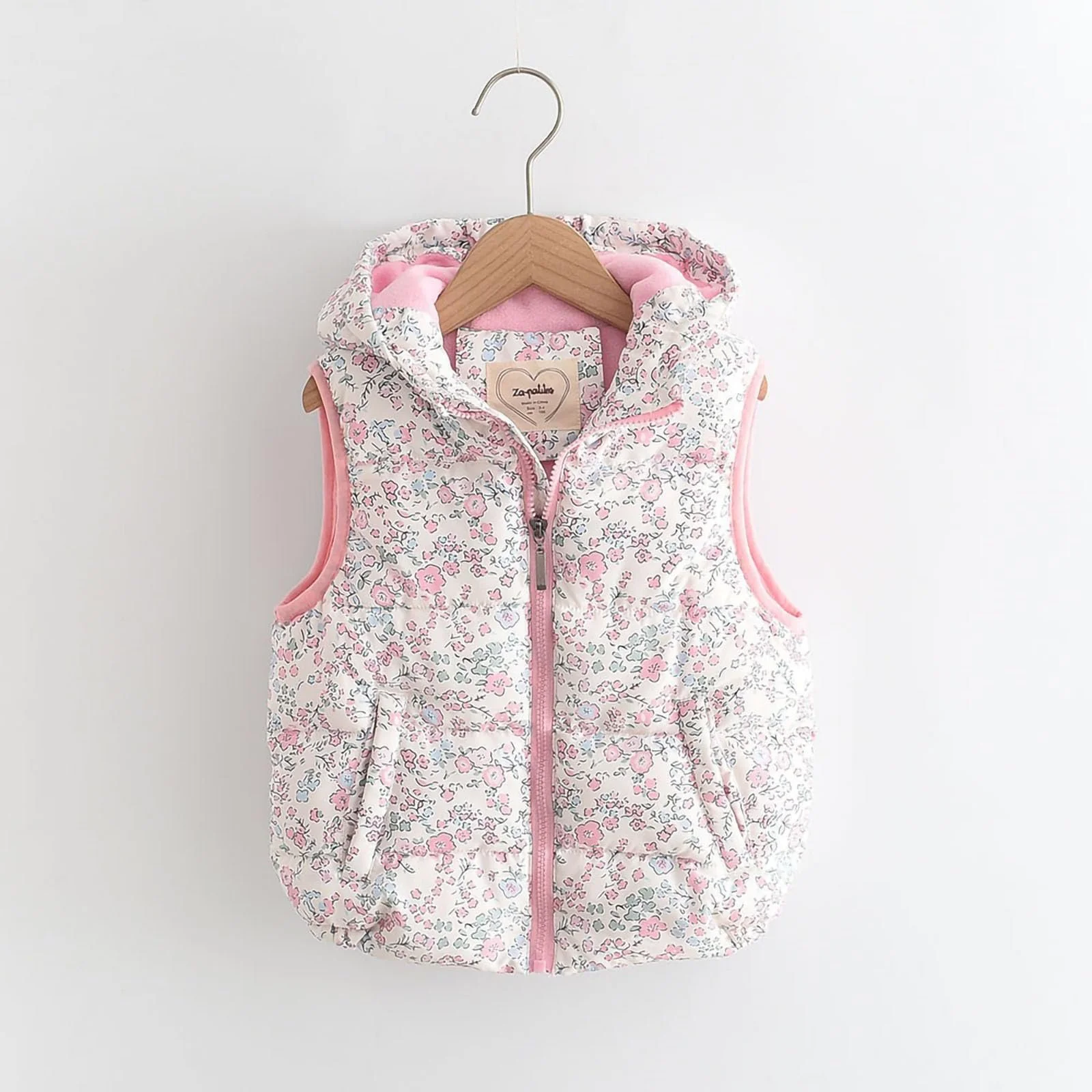 Куртка стеганая SYDUZAX для подростков, девочек, с цветочным принтом, зимняя куртка с капюшоном, на полной молнии, пуховая куртка, зимнее пальто без рукавов для детей, теплый стеганый жилет, модная куртка с капюшоном, милая хлопковая куртка, фото №2