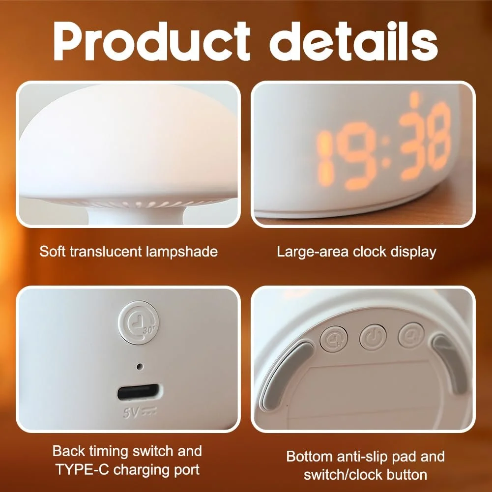 Настільна лампа LOMUG Mushroom Lamp Clock Timing USB, фото №5