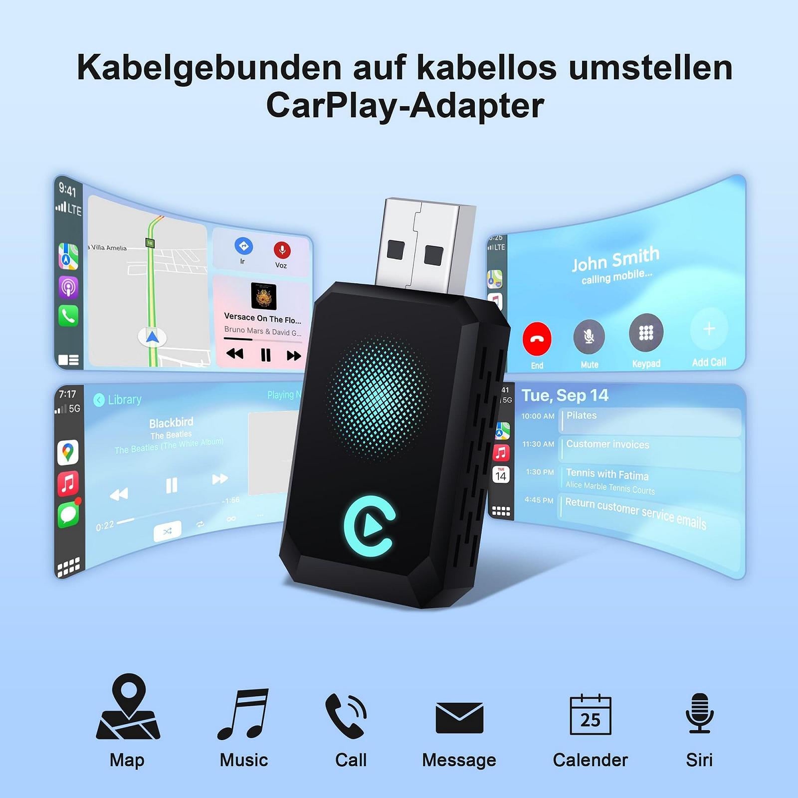 Беспроводной адаптер CarPlay, Dongle CarPlay 2025 года преобразует проводное соединение в беспроводное для iPhone, USB C/A Plug and Play адаптер CarPlay совместим с iPhone iOS 10+ и автомобилями с CarPlay, фото №2