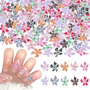 Подвески для дизайна ногтей Цветы 3D Гавайские цветы Стразы для ногтей Цветы гибискуса Самоцветы для ногтей Цветные Цветочные Бриллианты для ногтей Летние Украшения для ногтей Крошечные Цветы 100 шт - Фото 1
