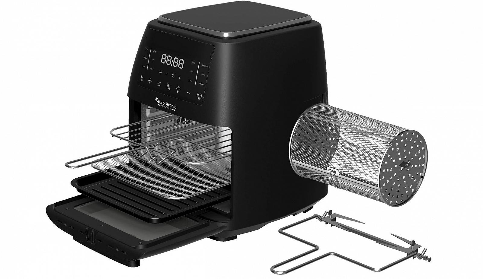 Мультипіч-дегідратор TurboTronic XXL 12 л 12 програм 40-200 °C з рожном та кошиком, що обертається Black, фото №8 Мультипіч-дегідратор TurboTronic XXL 12 л 12 програм 40-200 °C з рожном та кошиком, що обертається Black, фото №8
