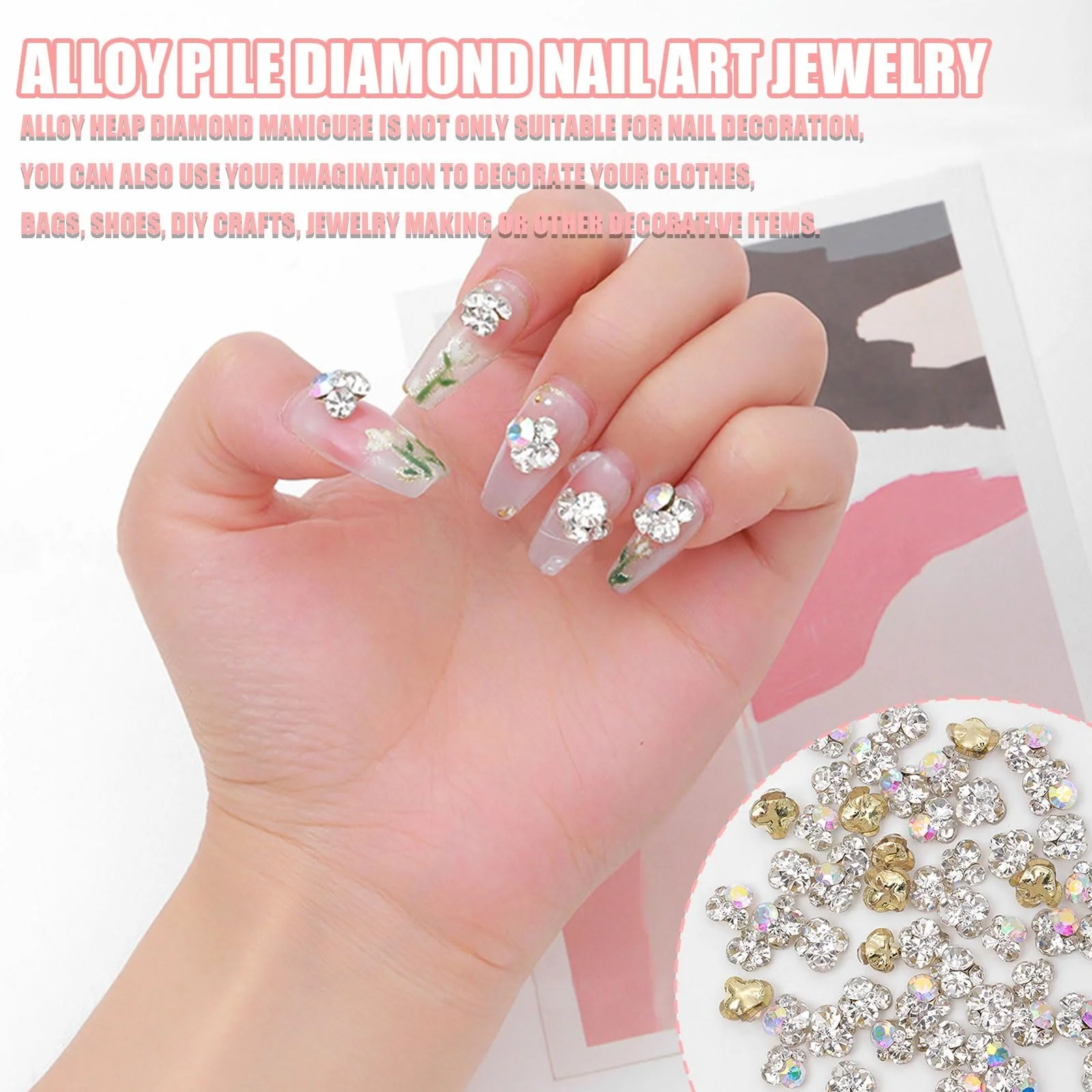 Стрази для нігтів Білі, Набір 40 шт Кришталеві, 3D Набір, Підвіски, фото №4