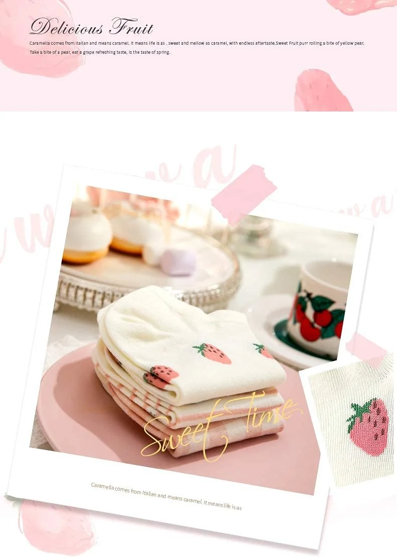 Носки Caramella, милые, забавные, летние, подарочный набор для женщин, размер 30, 6 пар, разноцветные носки (Клубника), клубника, фото №4