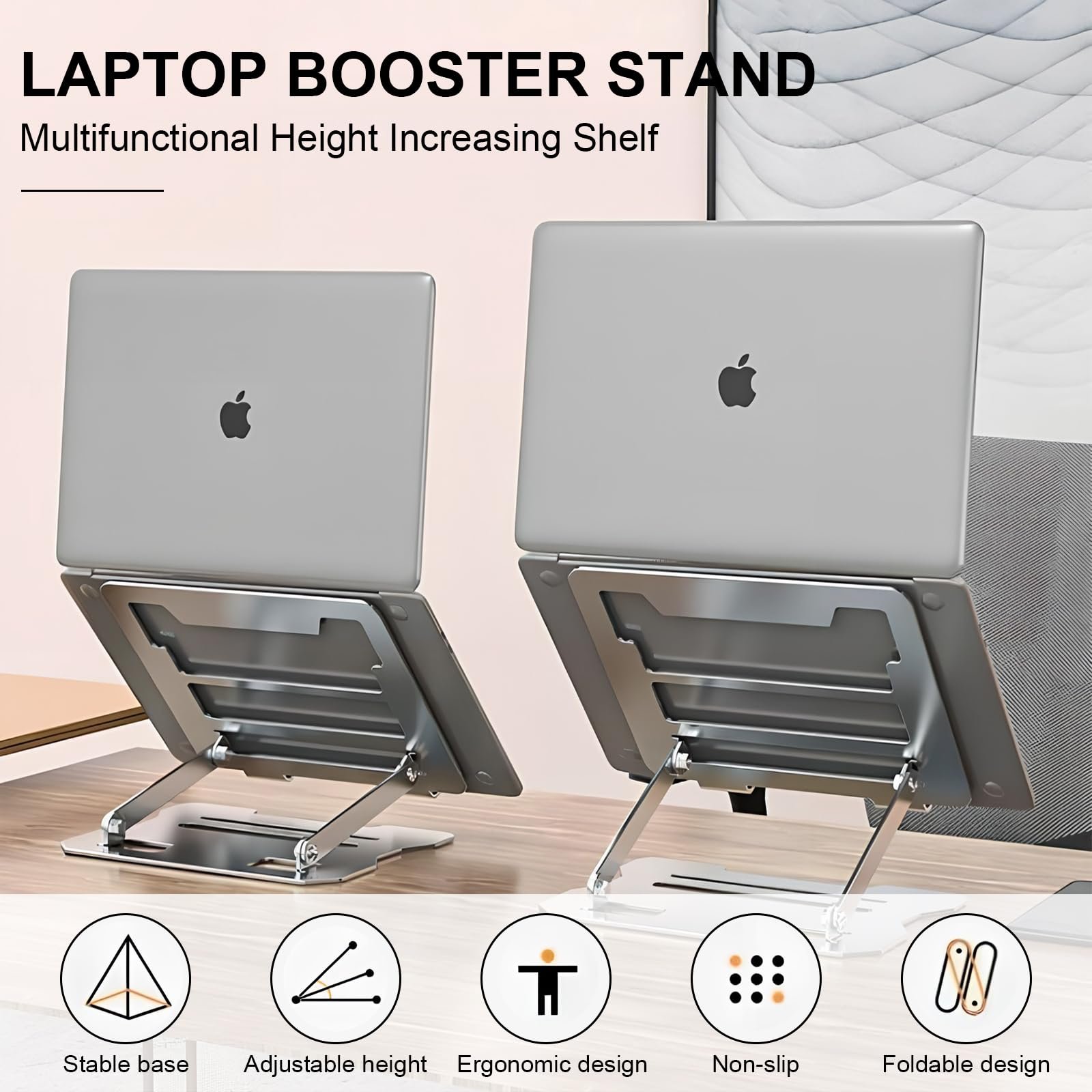 Подставка для ноутбука с охлаждением, регулируемая по высоте и вентилируемая с двойной поддержкой, стабильная, вентилируемая и эргономичная, совместима с MacBook Air/Pro, Dell, ноутбуками 10-16 дюймов, фото №3