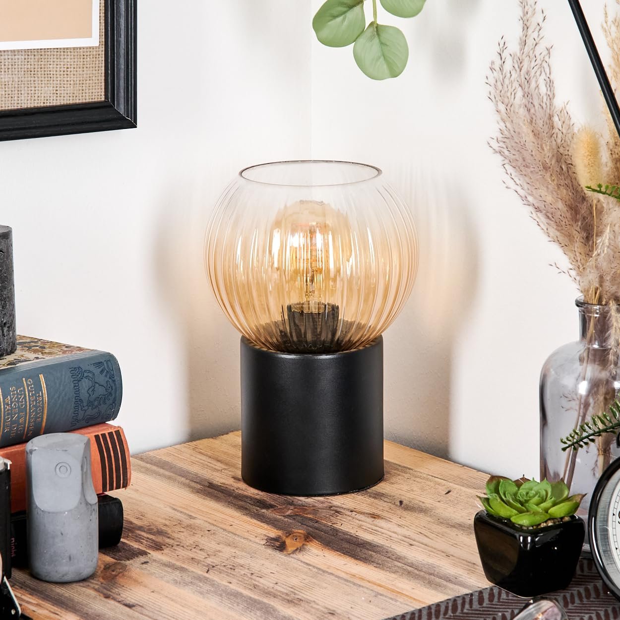 Настільна лампа HOFSTEIN Koyoto метал E27 15 см Чорний/Бурштиновий/Прозорий, фото №2