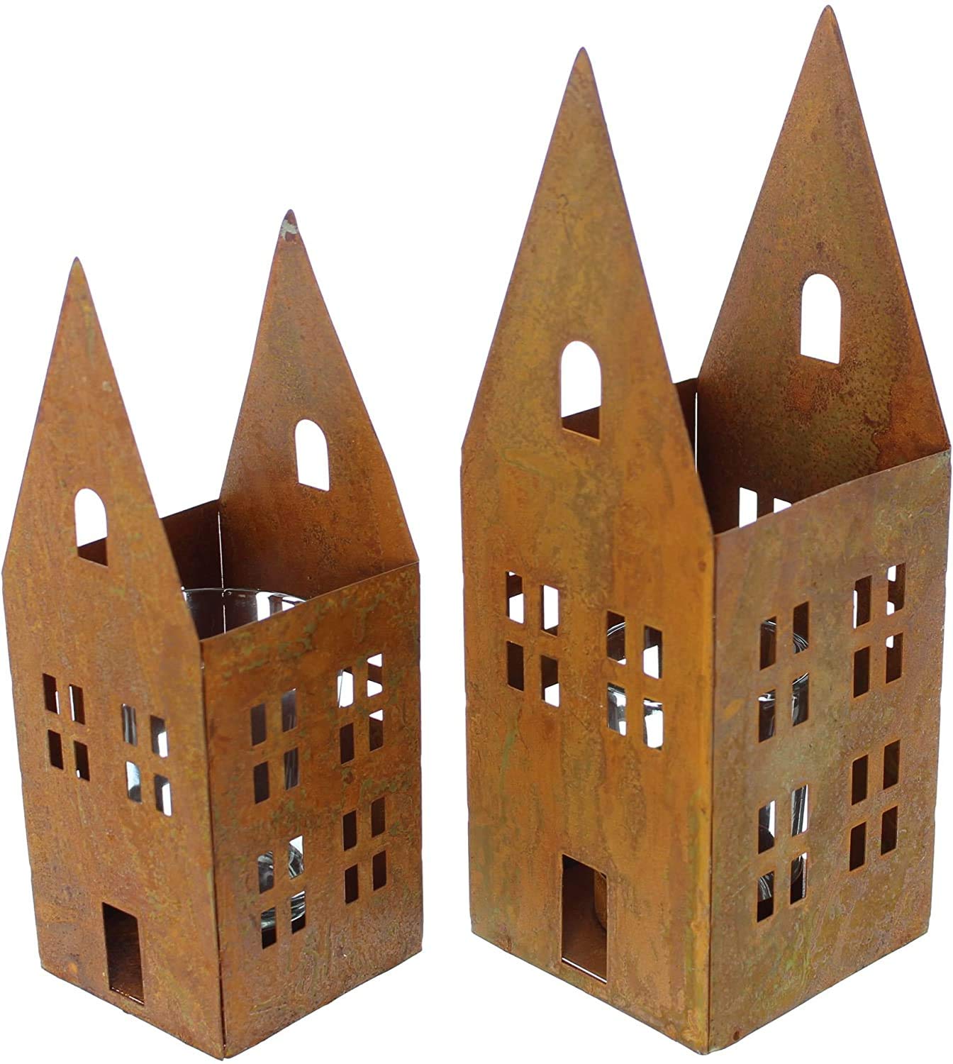 Підсвічники з металу будиночок в іржавому вигляді з ліхтарним склом, фото №2