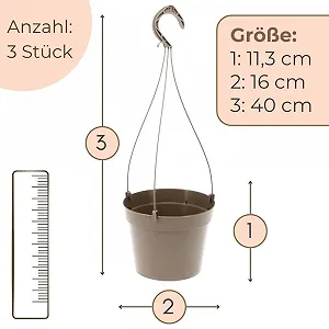 Набір підвісних кашпо GarPet пластикові 16х15 см 3 шт Тауп synthetic.ua - Фото 1