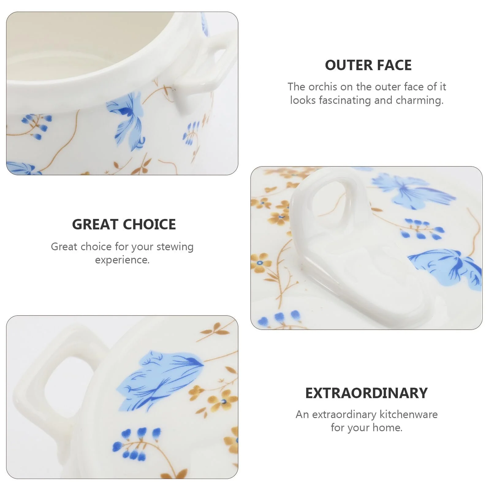 Кастрюля керамическая NOLITOY с крышкой дизайн Орхидея термостойкая для тушения, фото №4