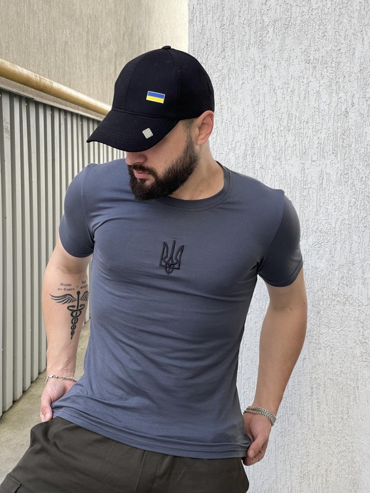 футболка ТРИЗУБ вышивка темно-серая, фото №3