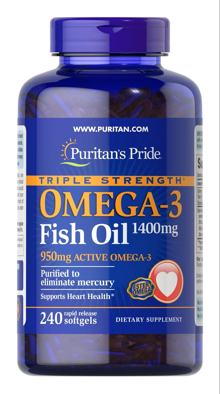 Омега-3 Puritan's Pride Omega 3 Triple Strength 1400 mg 240 Softgels, фото №1