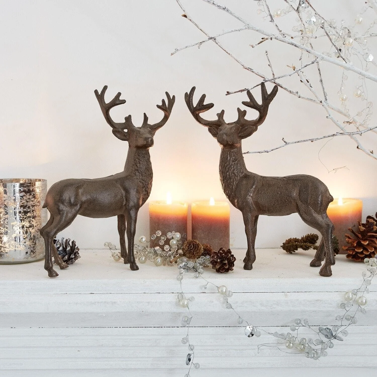 Набор декоративных оленей Loberon, 2 шт, Друзья, Античная отделка, Рождественские фигурки, Рождественское украшение, фото №4