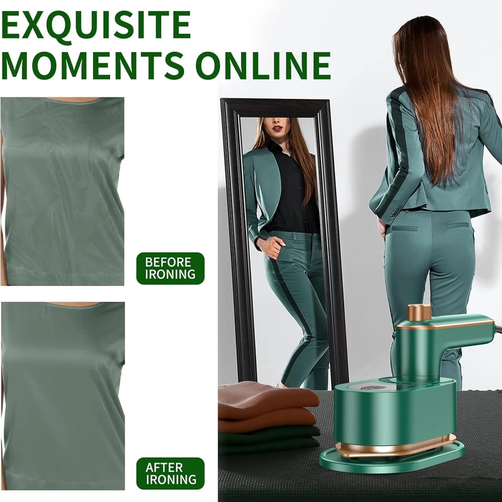 Вертикальный отпариватель Дорожный 180° Складной 30S Быстрый нагрев Зеленый, фото №5