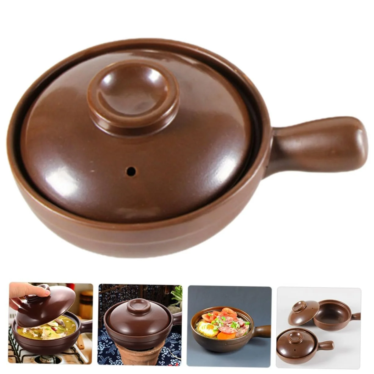 Кастрюля IMIKEYA керамическая термостойкая с крышкой с пароотводом маленькая с одной ручкой, фото №2