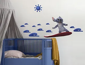 Наклейка на стіну Komar Disney Stitch Hit the Waves 70 x 50 см 13 частин Синя - Фото 1