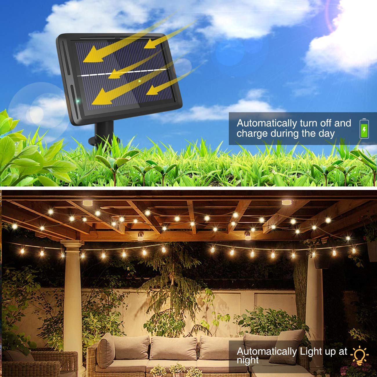 Гірлянда Litogo G40 Вулична Сонячна 8 м 25 + 2 LED IP55 Водонепроникна 4 Режими Теплий Білий 2700 K, фото №4