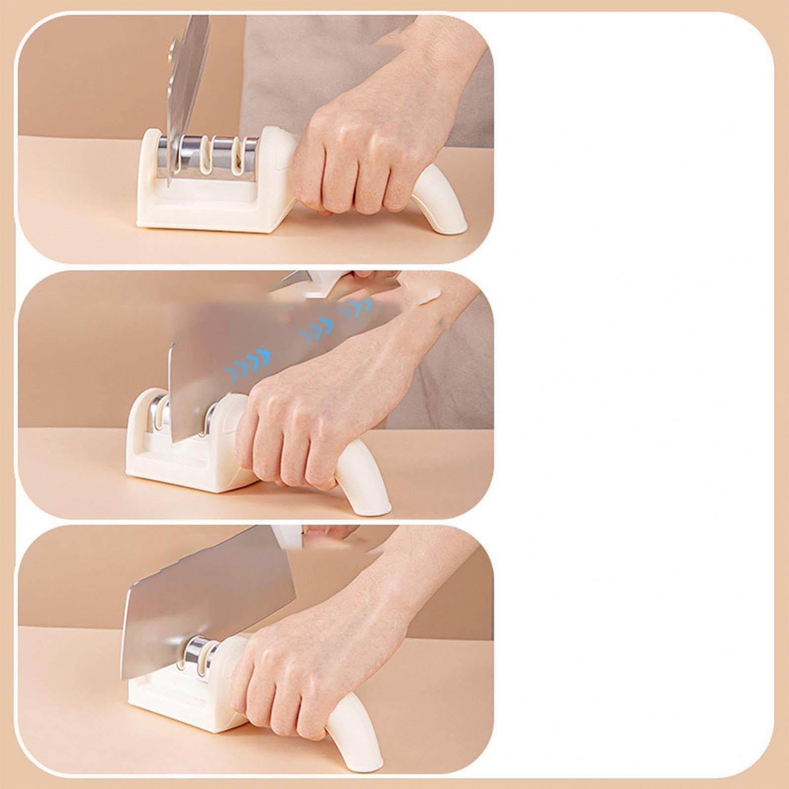 Точилка для ножниц HJZZQH 3-ступенчатая, нескользящее основание, для заточки и полировки кухонных ножей, фото №6