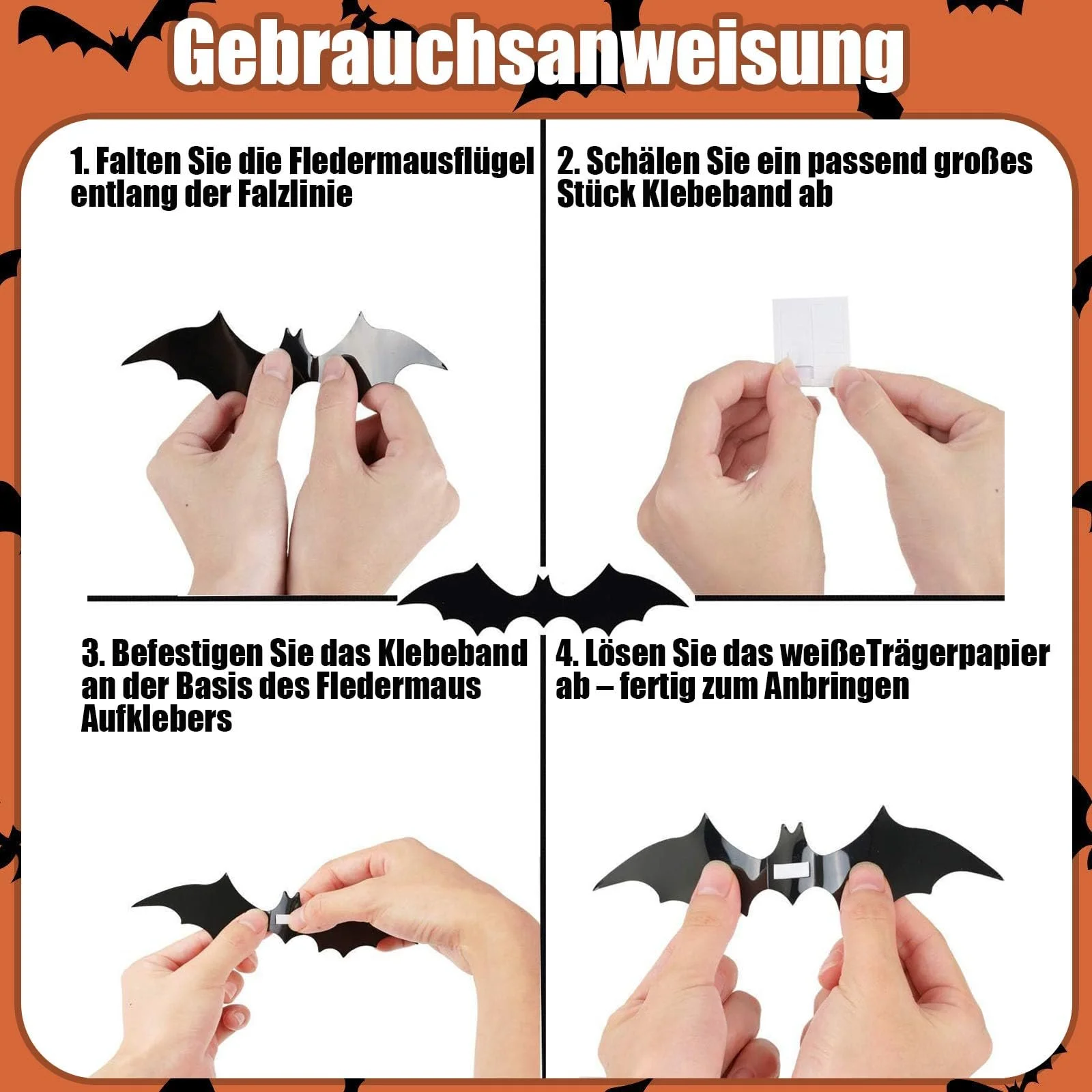 Наклейка на стену 3D Летучие мыши на Хэллоуин Набор 72 шт Цветной, фото №3