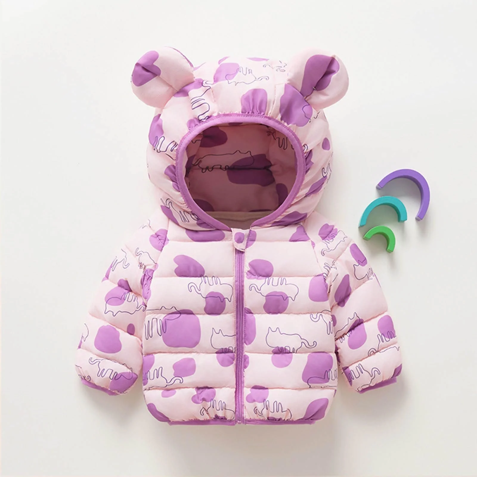 Куртка стьобана для дівчат-підлітків з квітковим принтом, зимова куртка з капюшоном, фото №2