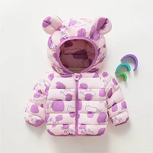 Куртка стьобана для дівчат-підлітків з квітковим принтом, зимова куртка з капюшоном synthetic.ua - Фото 1