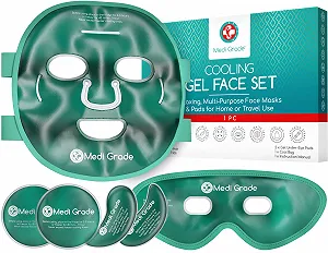 Охлаждающая Маска Medi Grade для Лица и Охлаждающие Пады для Глаз с Гелевой Технологией, для Глаз, для Удаления Темных Кругов, Уменьшает Отёчность, с Холодильной Сумкой - Фото 1
