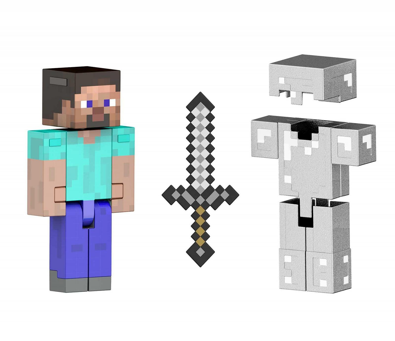 Фігурка Minecraft Diamond Level Steve 14 см, рухома, литий залізний обладунок, меч, блок для дорослих, фото №4