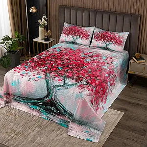 Покрывало Loussiesd Красное Дерево 170 x 210 см Натуральный Пейзаж Детский Плед для Мальчиков Девочек Дерево Жизни Одеяло Абстрактное Искусство с 1 Наволочкой synthetic.ua - Фото 1