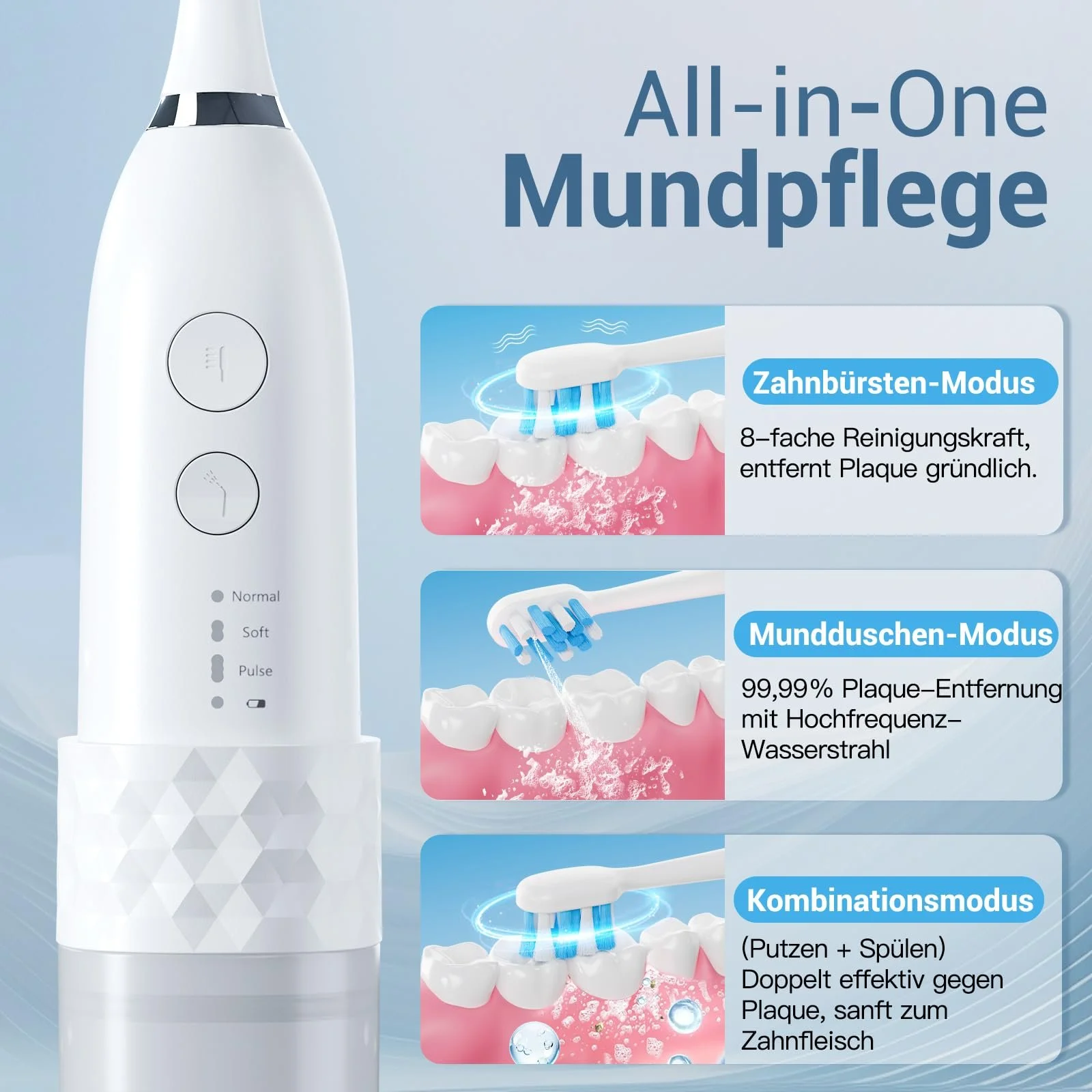 Электрическая зубная щетка Marchpower Compact 2 в 1 с ирригатором 3 x 4 режима IPX7 Wireless White, фото №4