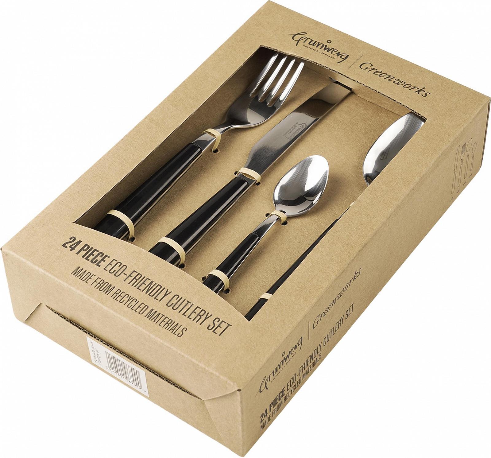 Набор столовых приборов Grunwerg Greenworks, 24 предмета, переработанный пластик, в коробке, экологически чистый, Oven Black, фото №7 Набор столовых приборов Grunwerg Greenworks, 24 предмета, переработанный пластик, в коробке, экологически чистый, Oven Black, фото №7