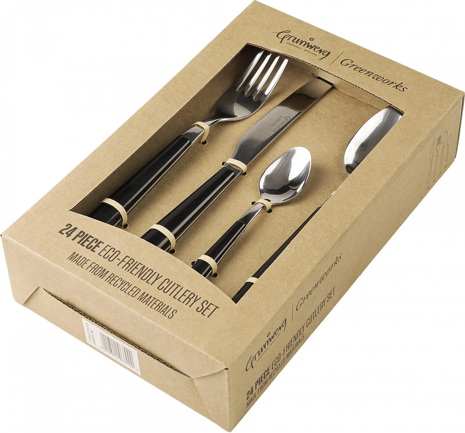 Набор столовых приборов Grunwerg Greenworks, 24 предмета, переработанный пластик, в коробке, экологически чистый, Oven Black, фото №7 Набор столовых приборов Grunwerg Greenworks, 24 предмета, переработанный пластик, в коробке, экологически чистый, Oven Black, фото №7