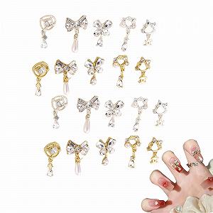 3D Стразы для ногтей 20 шт. Золотые Серебряные Подвески для ногтей Бабочки Бантики Жемчуг для дизайна ногтей DIY - Фото 1