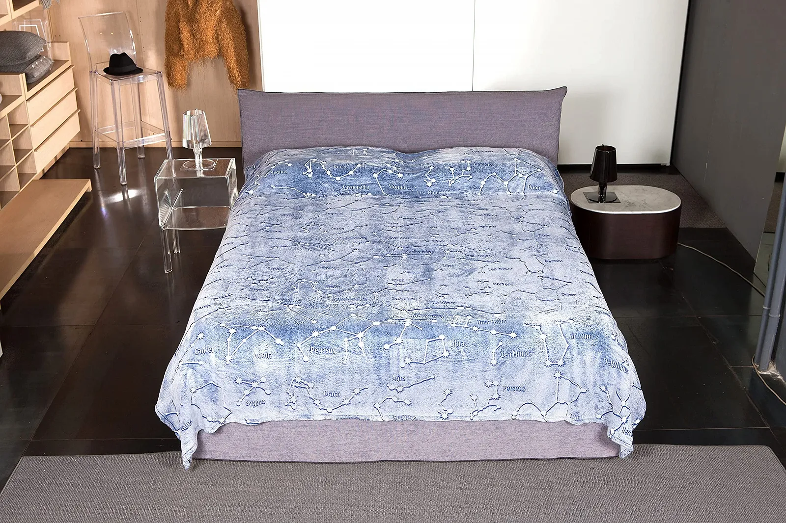 Одеяло Kanguru Флисовое Для двуспальной кровати Звезды, светящиеся в темноте Синий, 230 x 230 см, фото №6