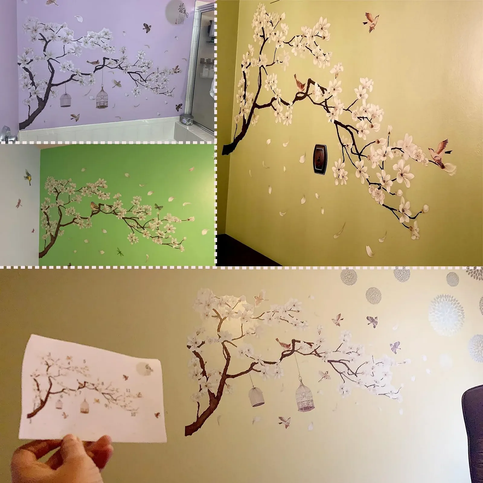 Наклейки на стіну HANLONGYU Квіти Дерево Птахи 127 x 188 см Білий, фото №5