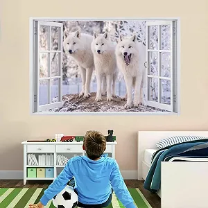 Настінна наклейка Wolf 3D Breakthrough Effect Wolf Wall Hole 75 x 50 см - Фото 1