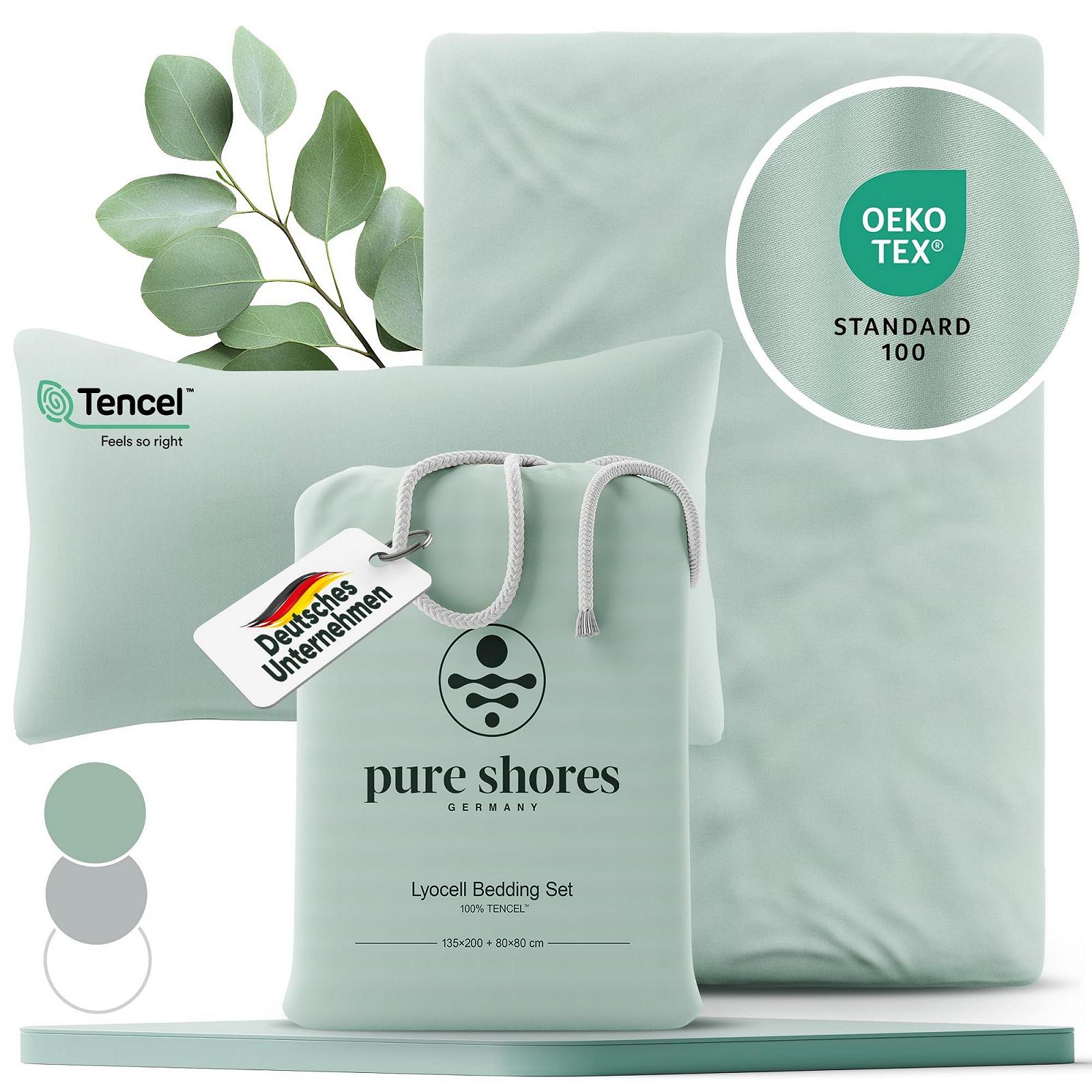 Комплект постельного белья Lyocell pure shores 135 x 200 см, сатин, Ocean Green, 80 x 80 см, фото №1