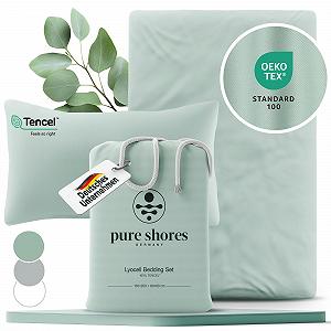 Комплект постільної білизни Lyocell pure shores 135 x 200 см, сатин, Ocean Green, 80 x 80 см - Фото 1