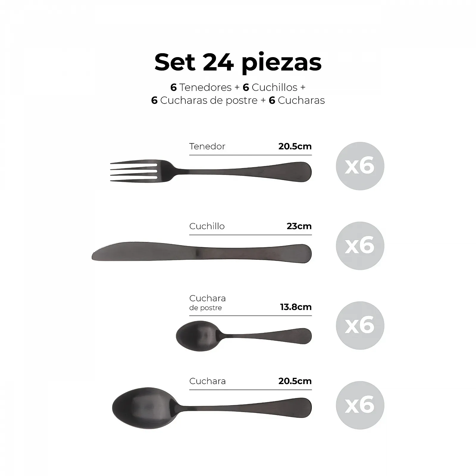 Набір столових приборів BERGNER Munich 24 предмети Нержавіюча сталь 18/10 Чорний матовий, фото №2 Набір столових приборів BERGNER Munich 24 предмети Нержавіюча сталь 18/10 Чорний матовий, фото №2